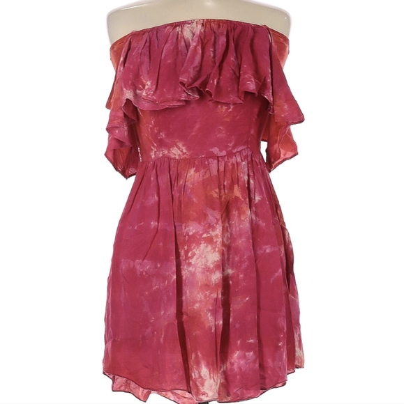 Tie Dye Ruffle Off Shoulder Mini Dress - Picture 3 of 8